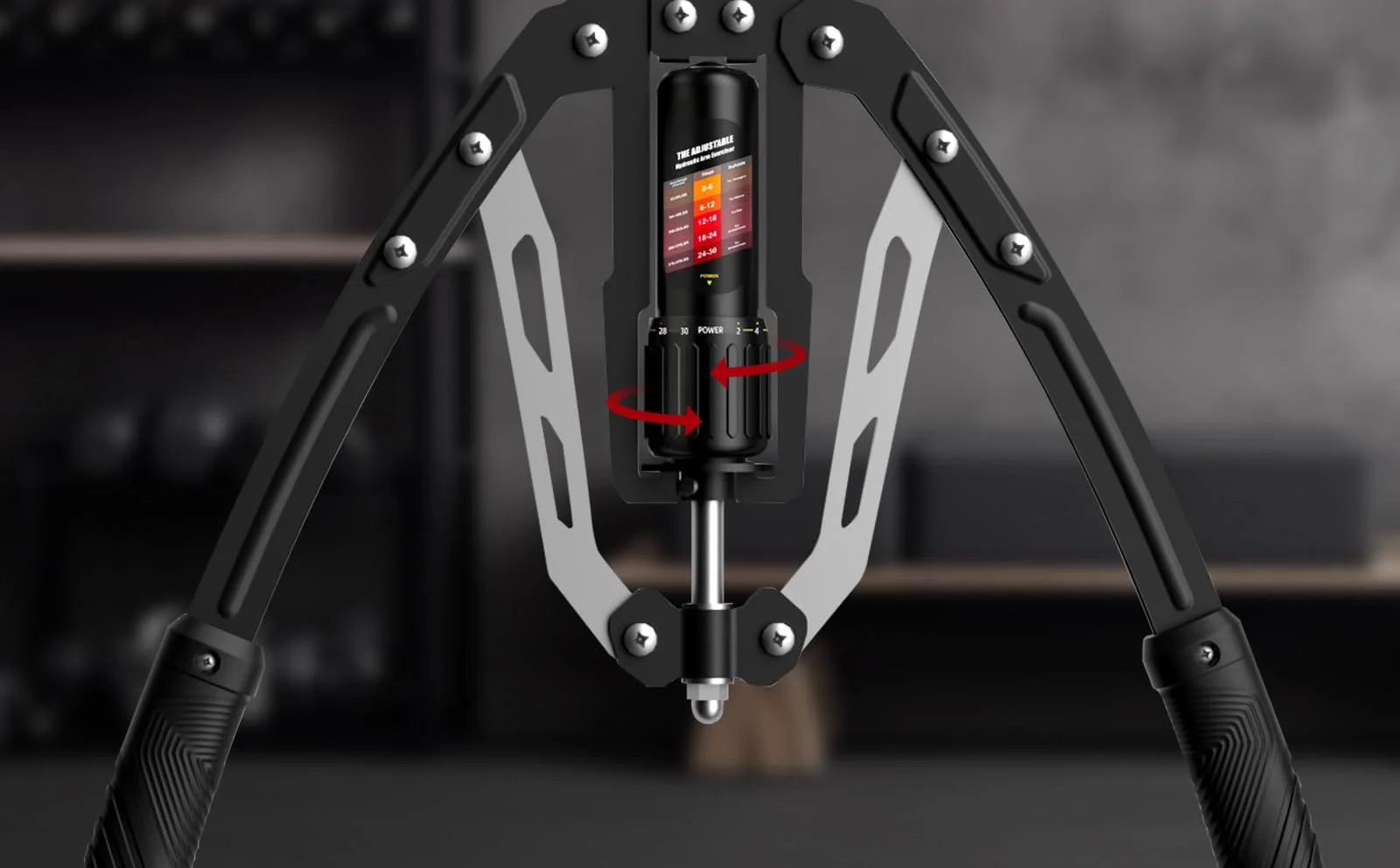 The hydraulic cylinder and dial of the SoftGym Twister Arm